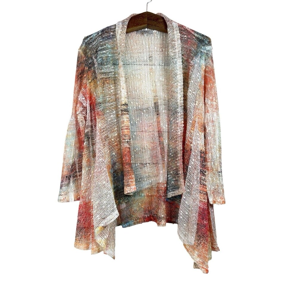 Jess & Jane Open Weave Cardigan Colorful Sequins Artsy Boho Size XL Hippie Fairy